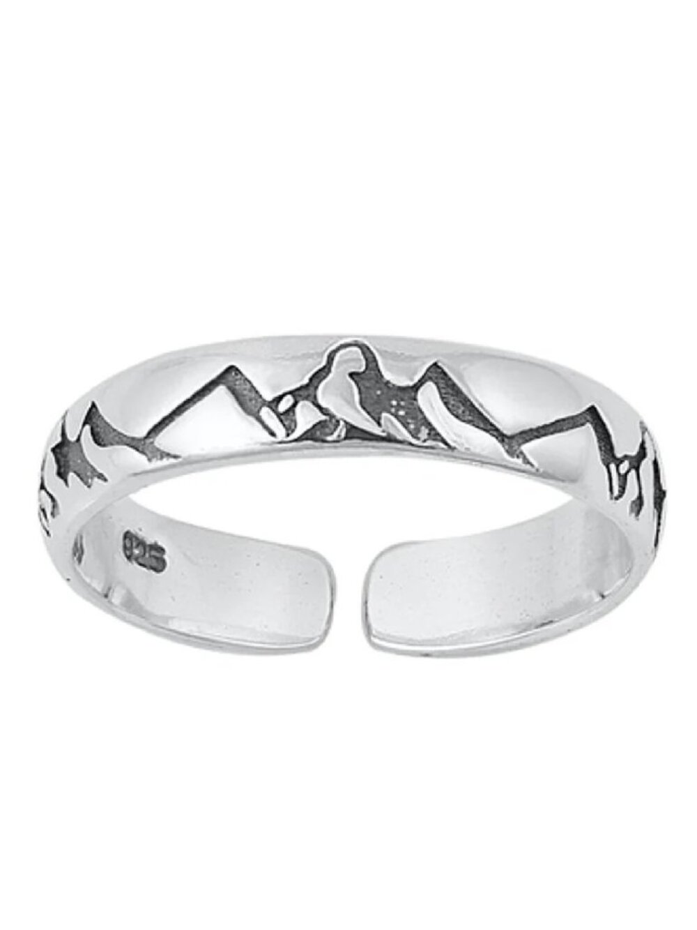 NWT- Women's Polished Sterling Silver (925) Oxidized Etched Mountains Toe Ring